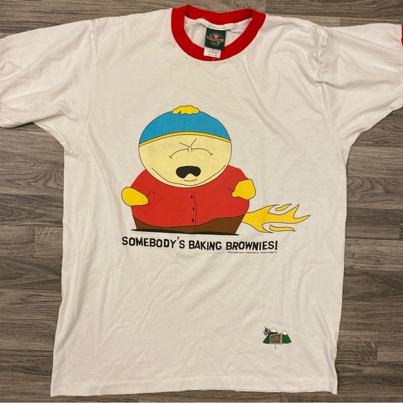 South Park VTG T-Shirt XL Measurement USA Single Stitch White Shoulder Defect - Picture 1 of 8